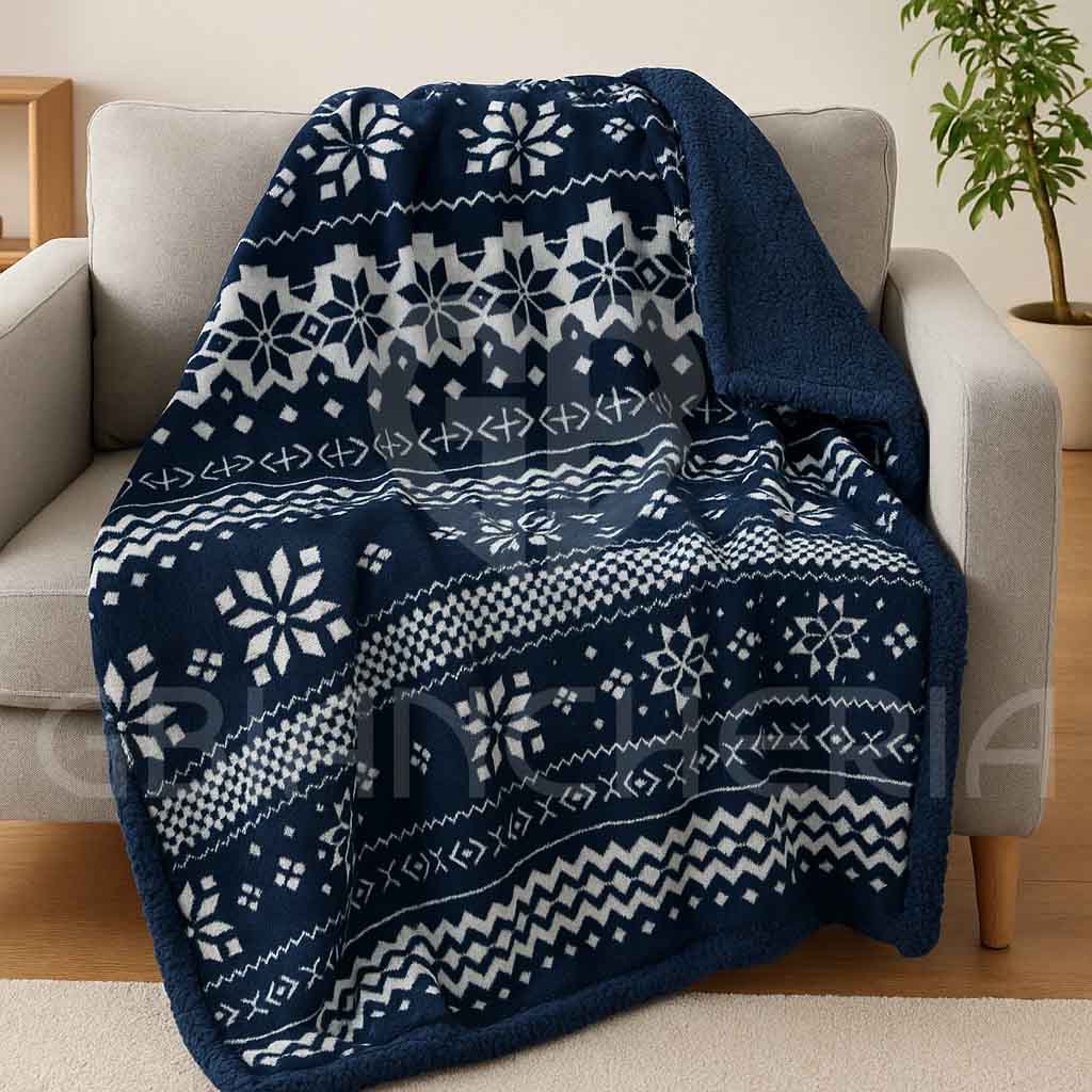 COPERTA PLAID SHERPA DOUBLE FACE LAPPONIA BLU