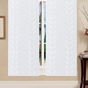 COPPIA TENDE IRMA RICAMATA CON FOGLIE BIANCO