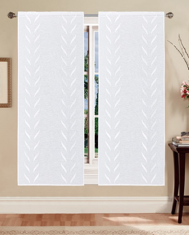 COPPIA TENDE IRMA RICAMATA CON FOGLIE BIANCO