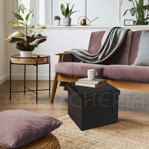 POUF CONTENITORE QUADRATO IMBOTTITO NERO