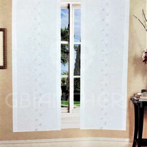 COPPIA TENDE ARIANNA CON RICAMO AJOUR E FOGLIE GRIGIO